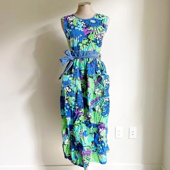 Blue Floral Vintage Pinafore Apron - Picture 1 of 17